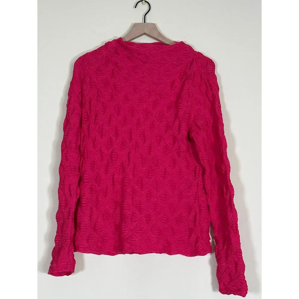 Anthropologie Textured Long Sleeve Top XL Pink Mock Neck